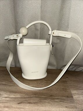 Persona Cream Structured Bucket Crossbody with Spherical Handle Accent
